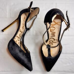 Sam Edelman Women's Smithfield Pump, Strap Sandal, Black & Gold Size 6